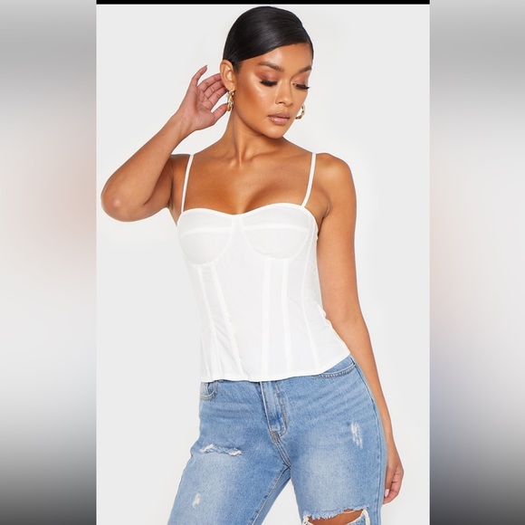 PrettyLittleThing White Structured Corset Top 🤍 Chic Bustier Style | Size 4 - Picture 2 of 11